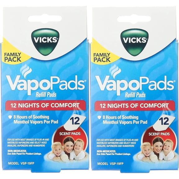 Vicks VapoPads Soothing Menthol, Sinus & Allergy Relief, 12 Pack, (PACK OF 2)