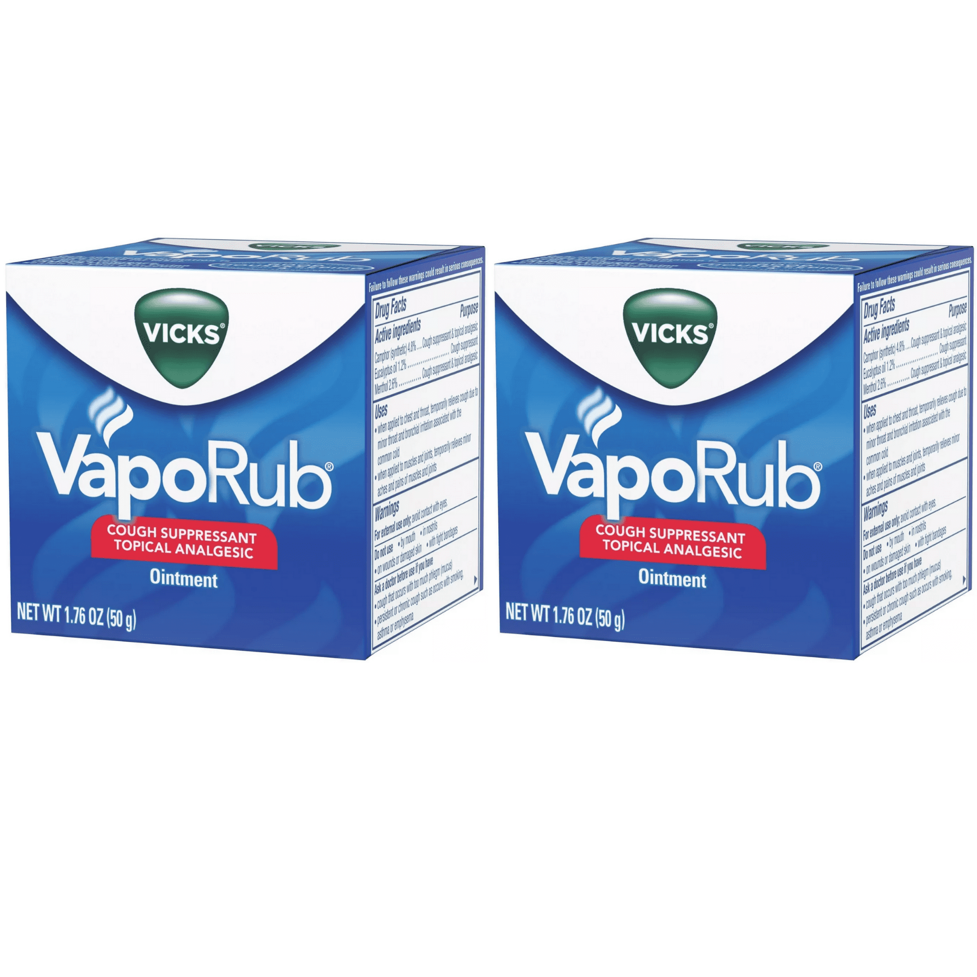 2x Vicks VapoRub Cough Suppressant Chest Throat Topical Analgesic Ointment  25 ml