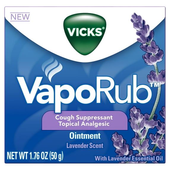 Vicks VapoRub, Lavender Scent, Cough Suppressant, Topical Chest Rub & Analgesic Ointment, Medicated Vicks Vapors, 1.76 oz