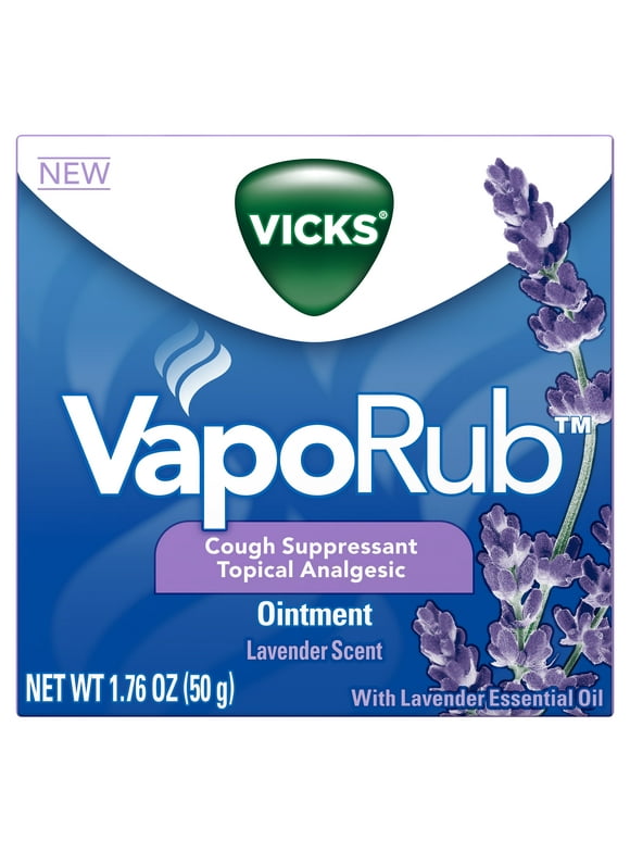 Vicks VapoRub, Lavender Scent, Cough Suppressant, Topical Chest Rub & Analgesic Ointment, Medicated Vicks Vapors, 1.76 oz