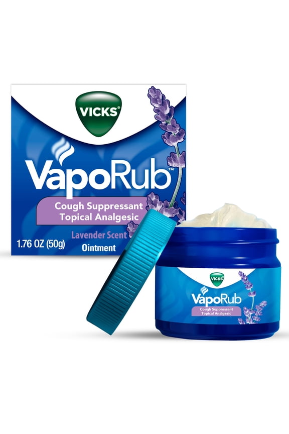 VapoRub Topical Chest Rub & Analgesic Ointment, Medicated Vicks Vapors, Lavender Scent, 1.76 oz
