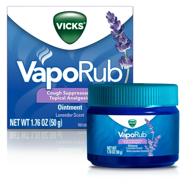 Vicks VapoRub, Lavender Scent, Cough Suppressant, Topical Chest Rub & Analgesic Ointment, Medicated Vicks Vapors, 1.76 oz