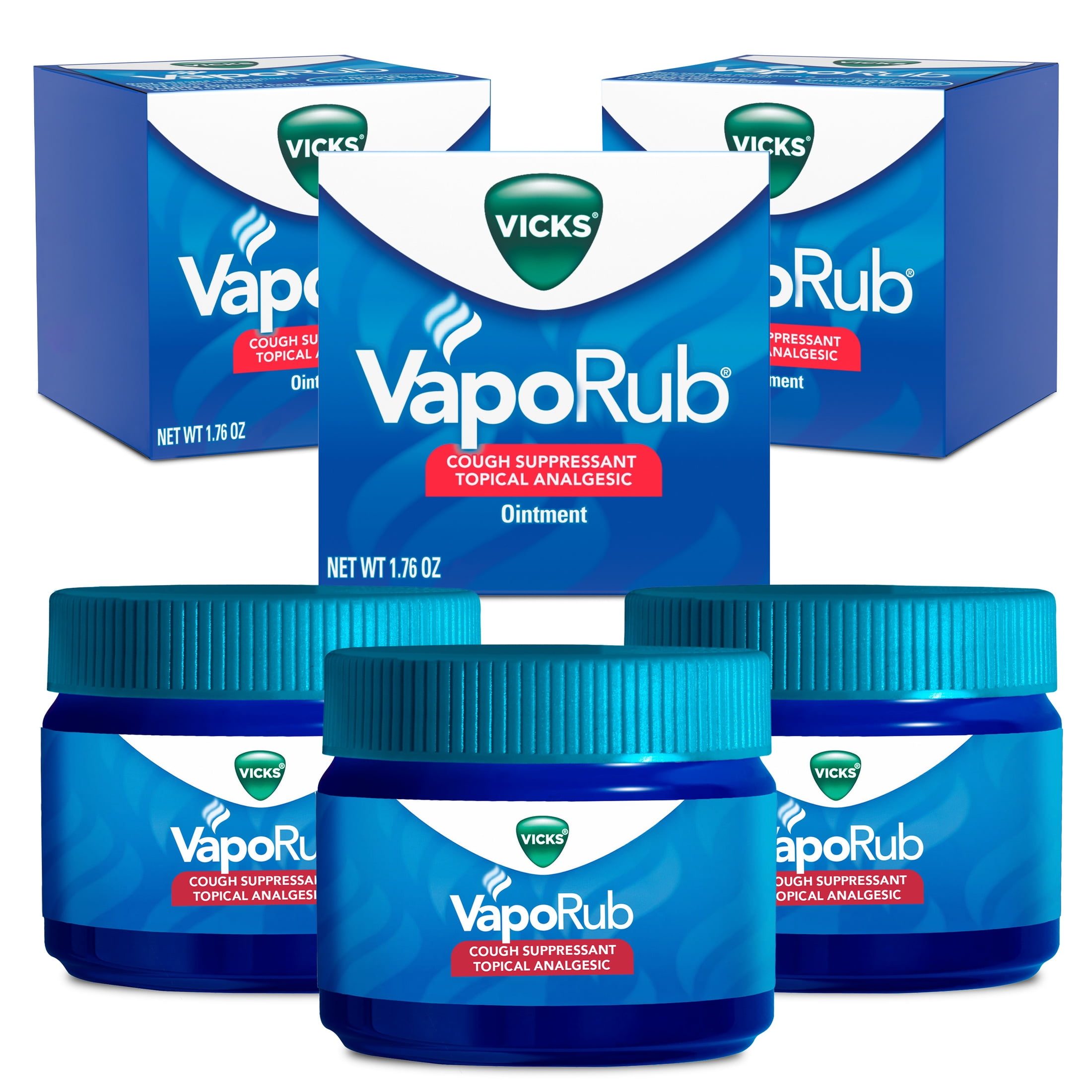 Vicks VapoRub, Original, Cough Suppressant, Topical Chest Rub & Analgesic Ointment, Medicated Vicks Vapors, Relief from Cough Due to Cold, Aches & Pains, 1.76 oz Each, 3 Pack