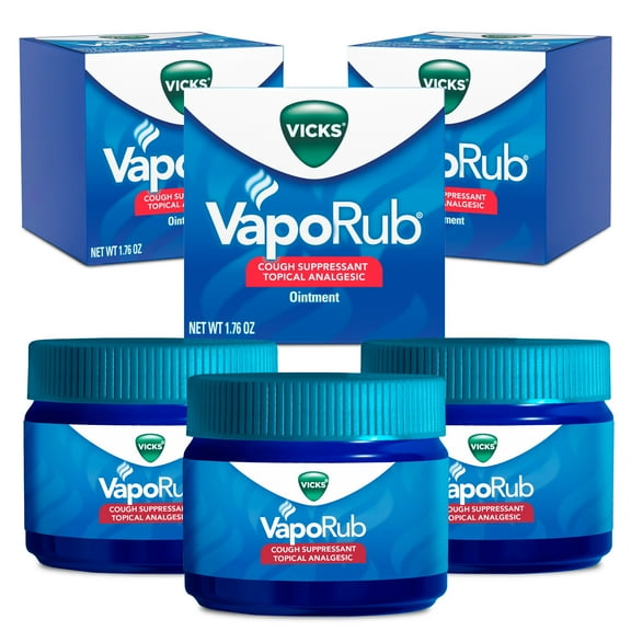 Vicks VapoRub, Original, Cough Suppressant, Topical Chest Rub & Analgesic Ointment, Medicated Vicks Vapors, Relief from Cough Due to Cold, Aches & Pains, 1.76 oz Each, 3 Pack