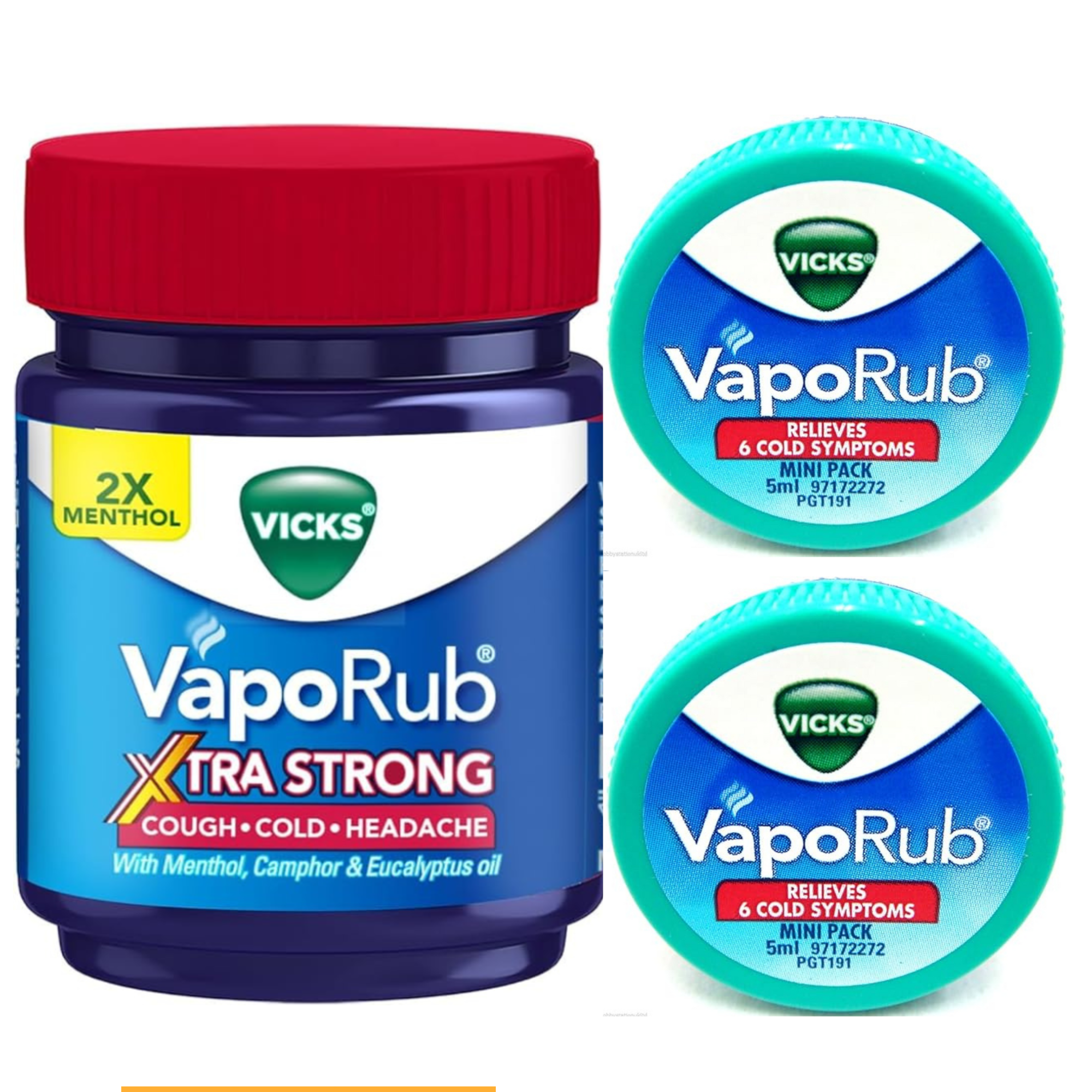 Vicks VapoRub Set Xtra Strong 50 ml Jar + Two 5 ml Travel Size Menthol