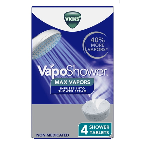 Vicks VapoShower Max, Non-Medicated Eucalyptus Shower Steamer Tablets, Menthol, 4 count