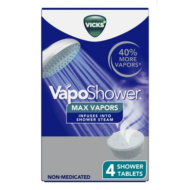Vicks VapoShower Max, Non-Medicated Eucalyptus Shower Steamer Tablets, Menthol, Aromatherapy, 4 count