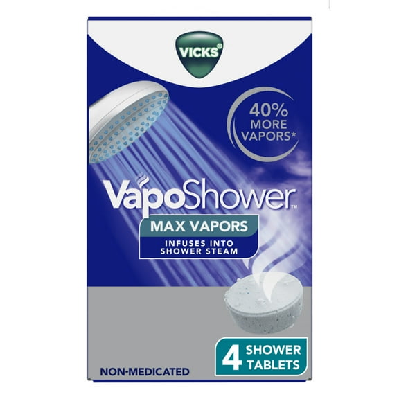 Vicks VapoShower Max Tablets, Non-Medicated Eucalyptus Shower Steamer Tablets, Menthol, Aromatherapy, 4ct