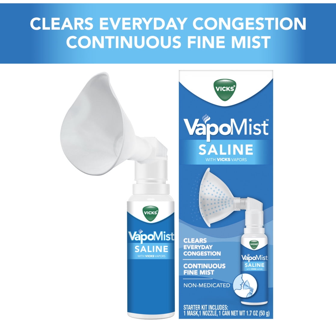 Vicks VapoMist Saline, Gentle Saline Mist With Soothing Vicks Vapors, Non- Medicated, 1.7 oz