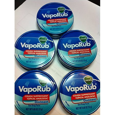 Vicks Vaporub Ointment Cream Cough Suppressant and Topical Analgesic of 0.45 Oz JAR - 5 Packs