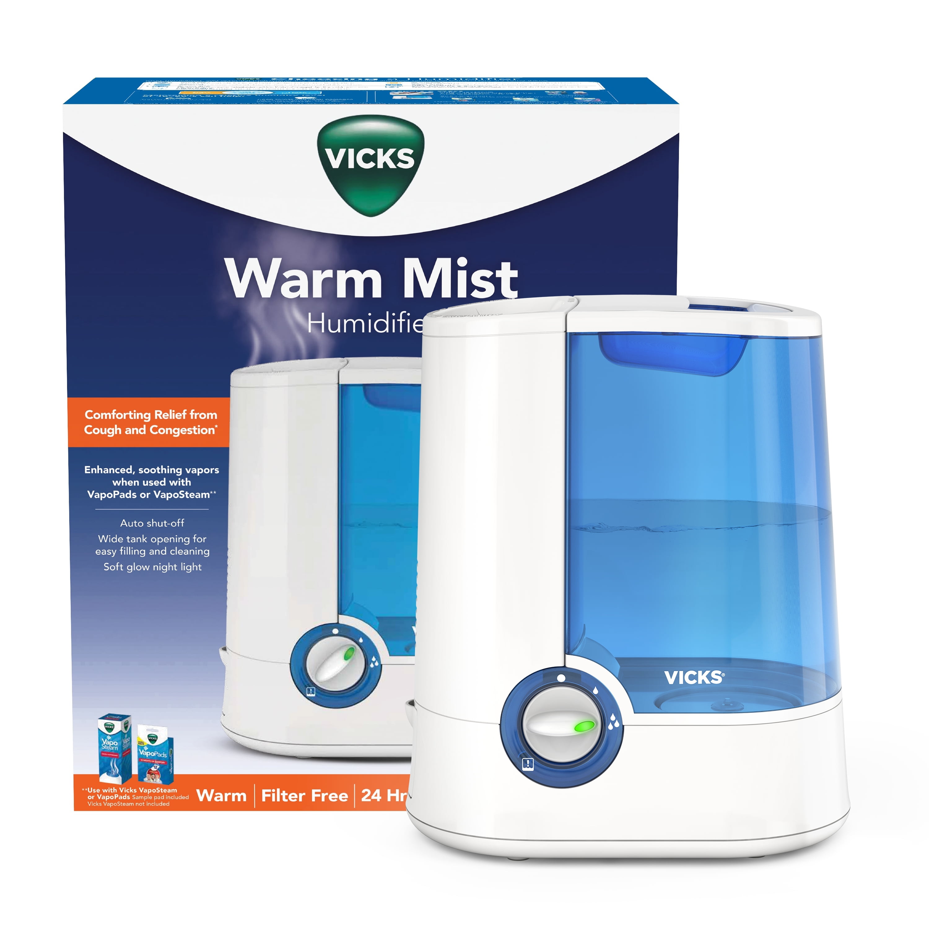 Vicks V750 Warm Moisture Humidifier, 400 sq ft, Bl