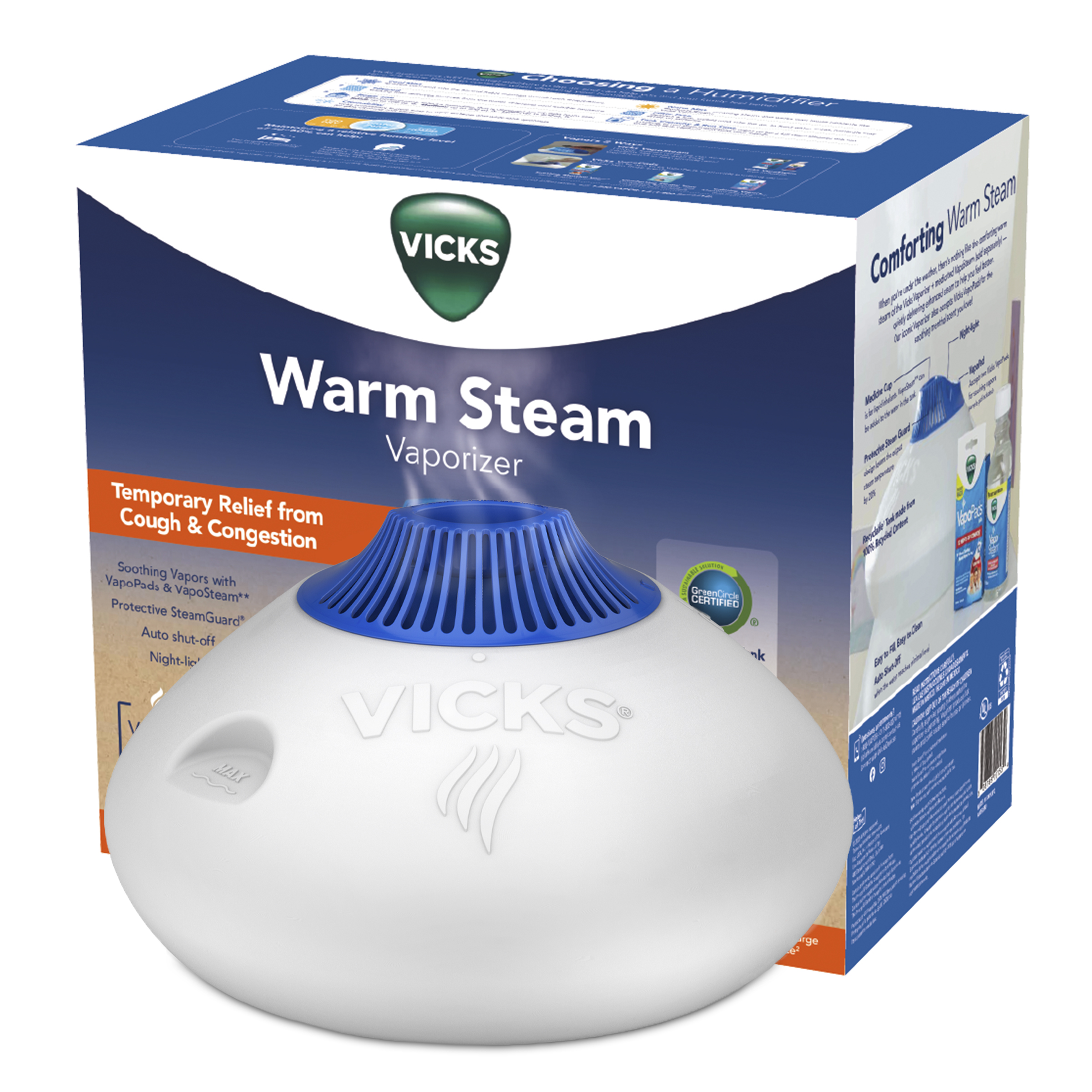 Vicks Warm Steam Vaporizer Humidifier, 600 sq ft, White, V150RYUPC - image 1 of 10