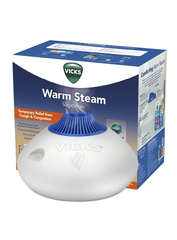 Vicks Warm Steam Vaporizer Humidifier, 600 sq ft, White, V150RYUPC