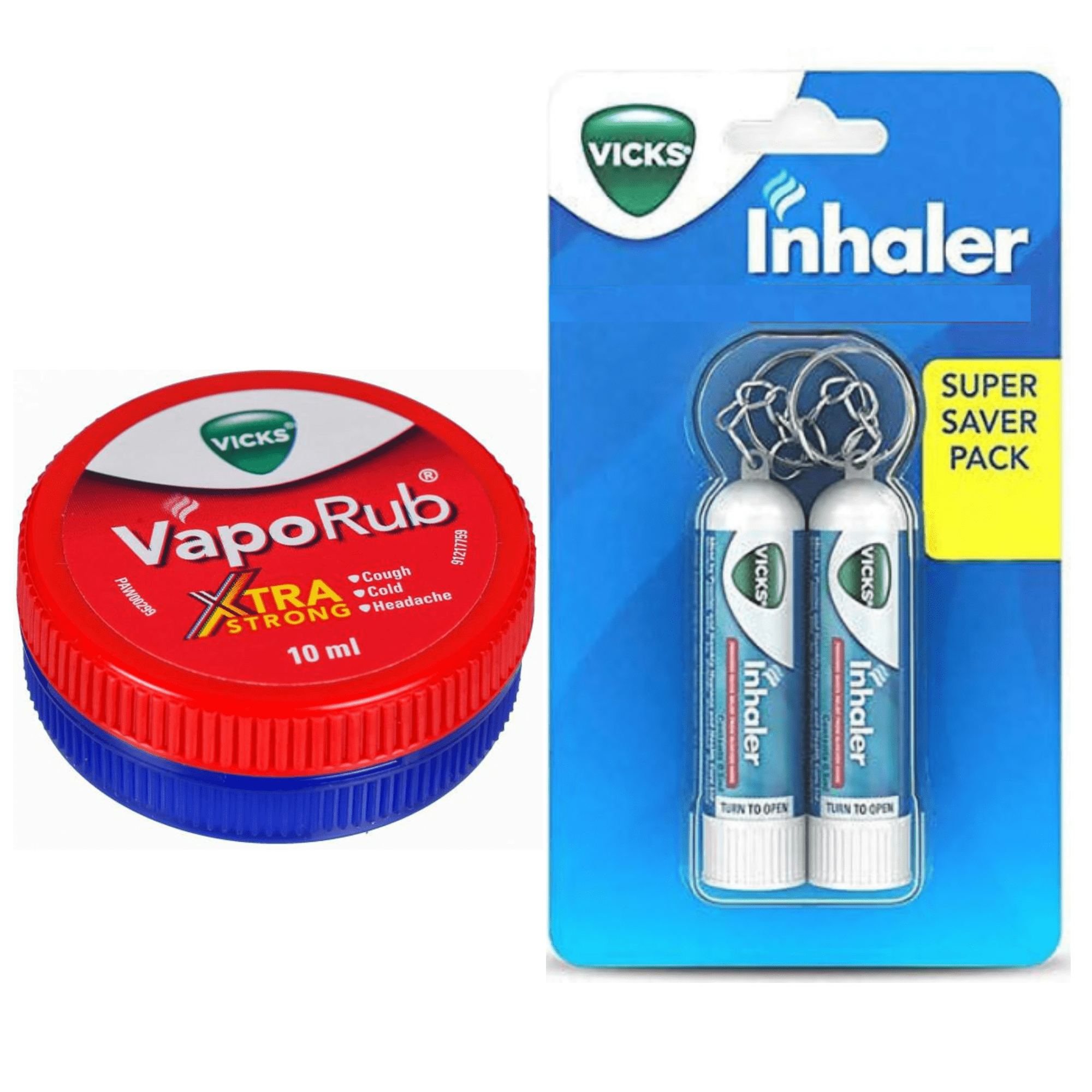 Vicks Xtra Strong 10 ml Balm + Two 0.5 ml Inhalers Value Pack Travel Size Set