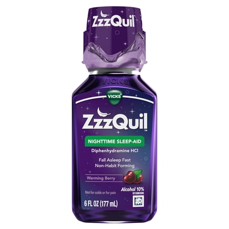 ZzzQuil Liquid Sleep Aid, Diphenhydramine 50mg HCl, Warming Berry Flavored, 6 fl oz