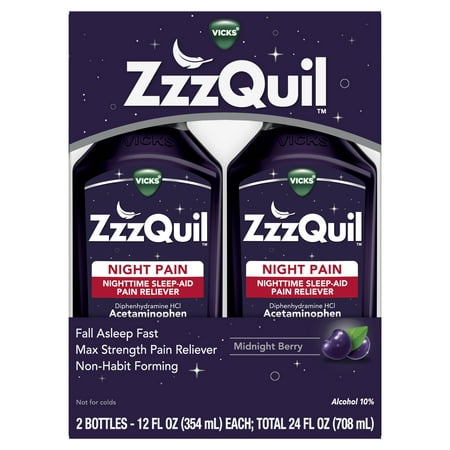 product image of Vicks ZzzQuil Night Pain Liquid Sleep Aid, Non-Habit Forming, Nighttime Pain Reliever, Midnight Berry, 24 fl oz