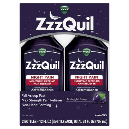 Vicks ZzzQuil Night Pain, Sleep Aid Pain Reliever Liquid, Sleep Aid and Pain Relief, Berry 24 Fl oz