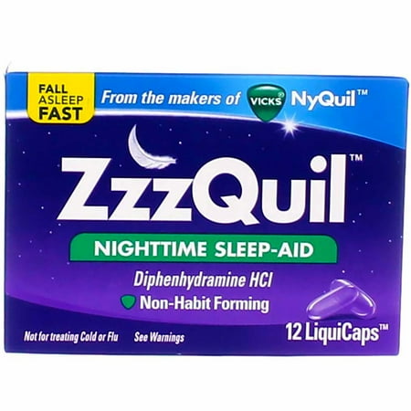 Vicks ZzzQuil Nighttime Sleep Aid, Diphenhydramine HCl, 12 Liquicaps