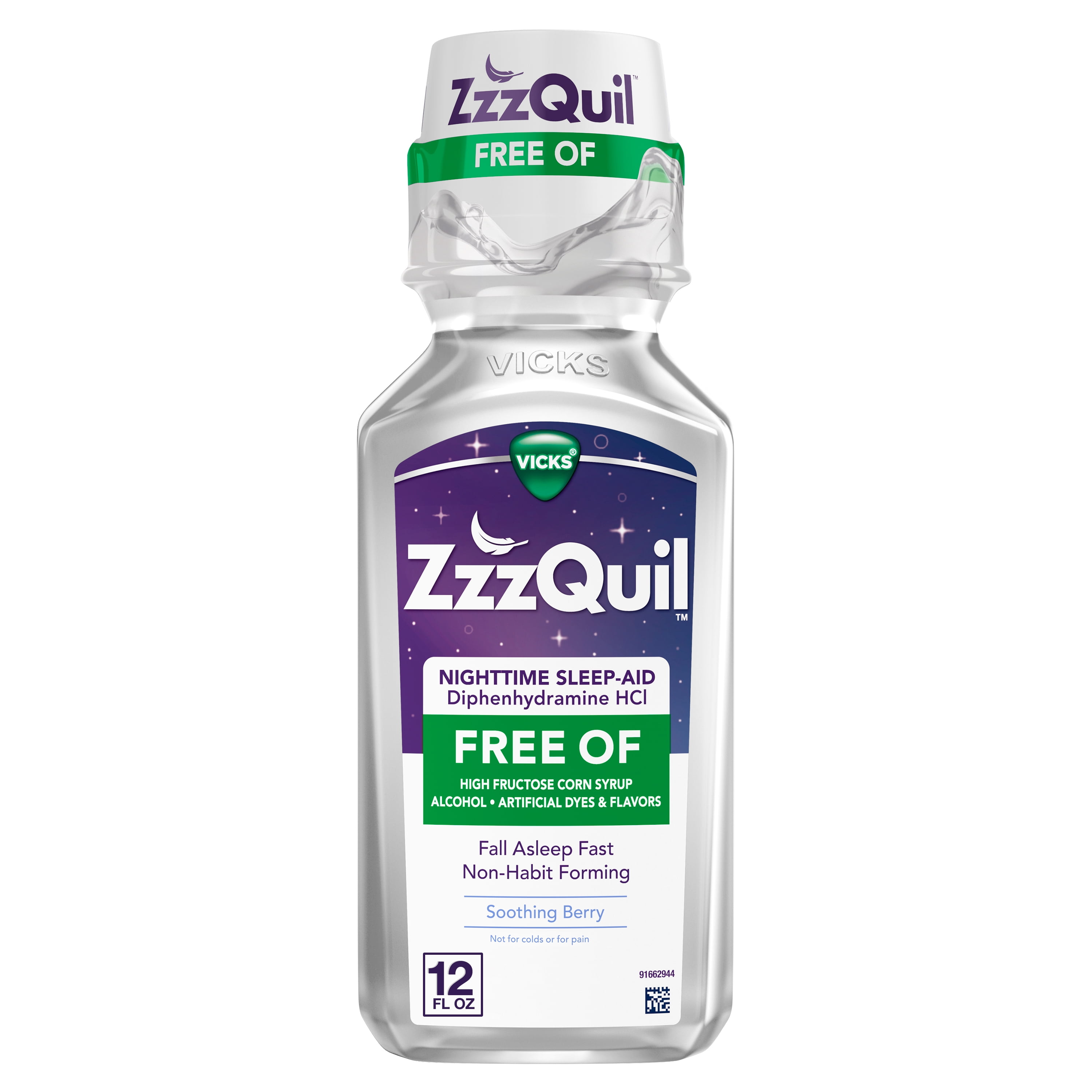 Vicks ZzzQuil Nighttime Sleep Aid Liquid, Alcohol Free, Diphendramine HCI 50mg, Berry, 12 Fl oz
