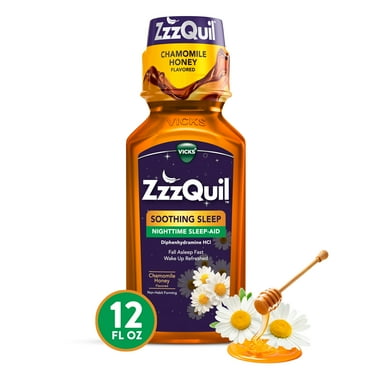 Vicks ZzzQuil Nighttime Sleep Aid Liquid, Diphenhydramine HCI 50mg, Chamomile Honey, 12 fl oz