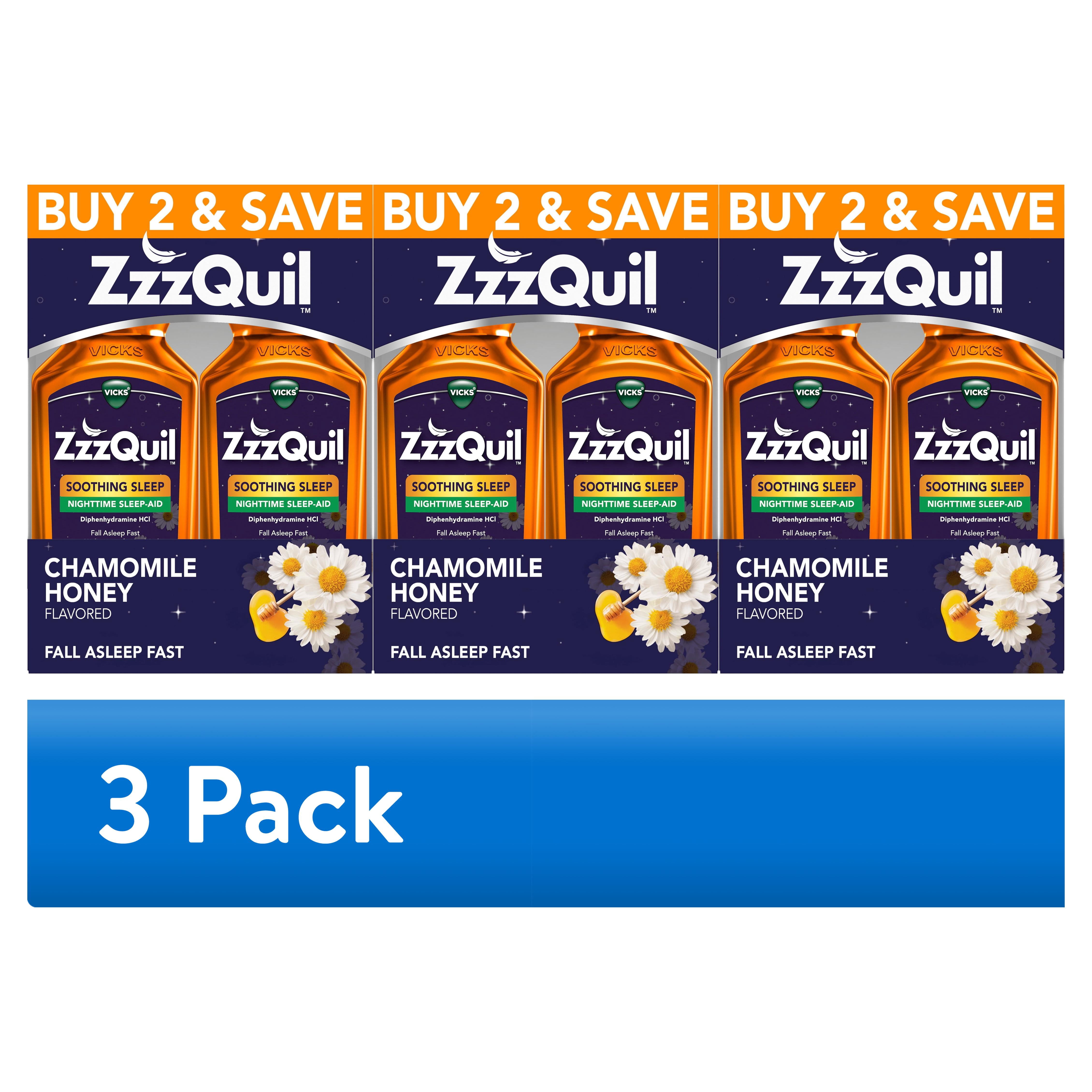 (3 pack) ZzzQuil Liquid Sleep Aid, Soothing Sleep, Diphenhydramine 50mg HCl, Chamomile Honey Flavor, 2 Pack, 24 fl oz