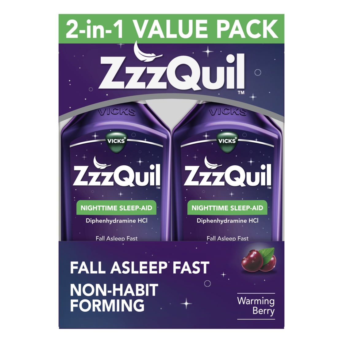 Vicks ZzzQuil Nighttime Sleep Aid Liquid, Diphenhydramine HCI 50mg, Warming Berry, 24 Fl oz