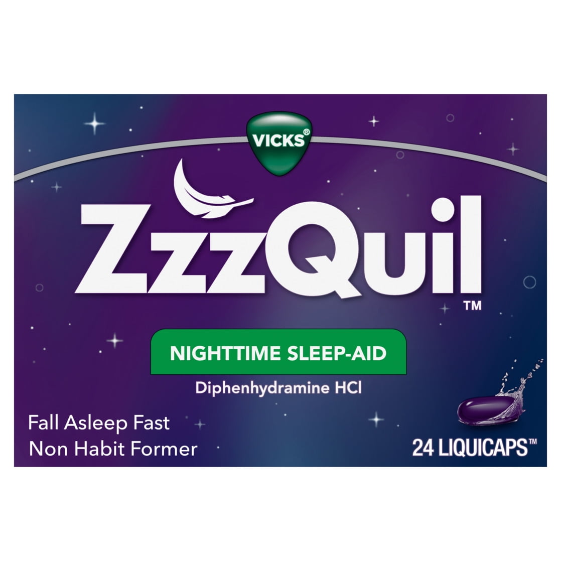 ZzzQuil LiquiCap Sleep Aid, Diphenhydramine 25mg HCl, Sleep Aids for Adults, Nighttime Sleep Aid, 24 LiquiCaps