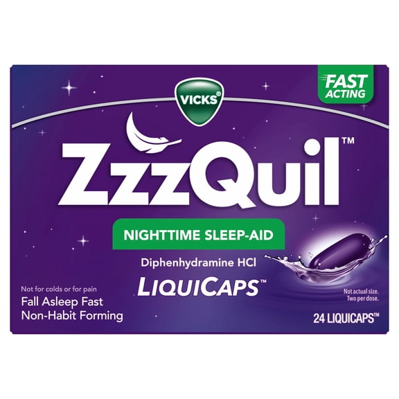 Vick's ZzzQuil LiquiCap Sleep Aid, Diphenhydramine 25mg HCl, 24 LiquiCaps