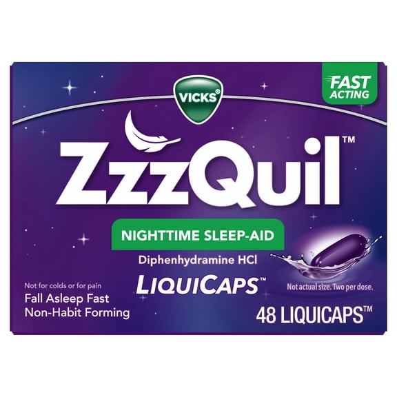 Vicks ZzzQuil Nighttime Sleep Aid Tablets, Diphenhydramine HCI 25mg Sleeping Pills, 48 Count