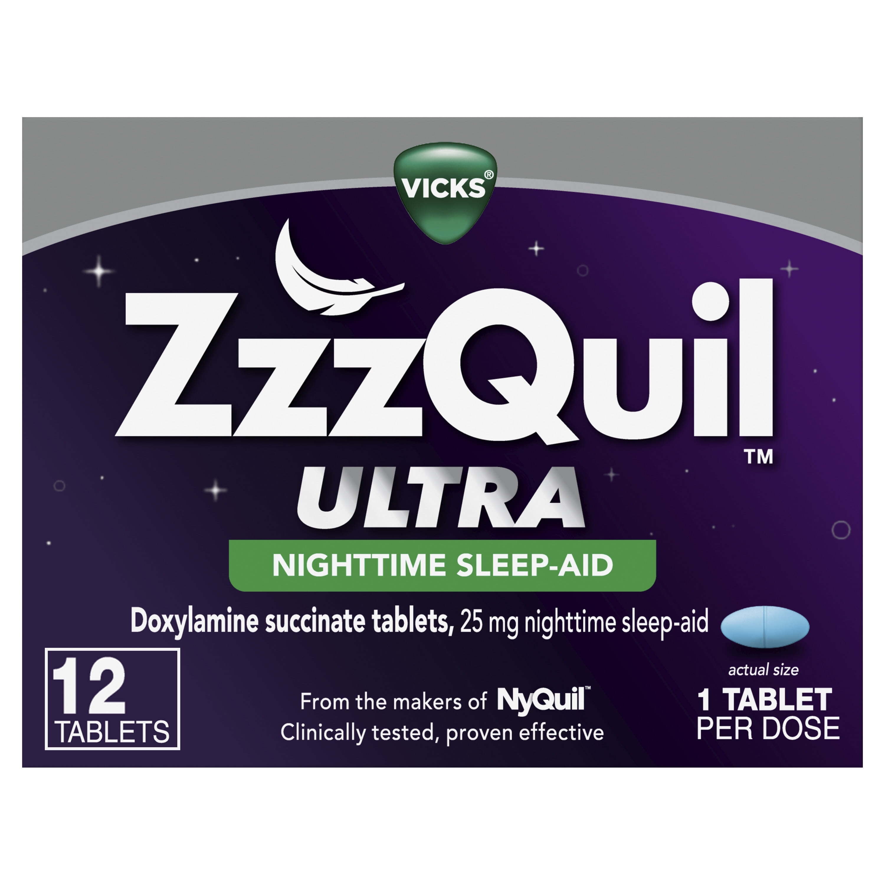 Vicks ZzzQuil Nighttime Sleep Aid Ultra Tablets, Doxylamine 25mg Sleeping Pills, 12 Count