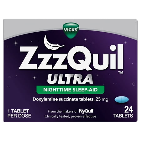 Vicks ZzzQuil Nighttime Sleep Aid Ultra Tablets, Doxylamine 25mg Sleeping Pills, 24 Count