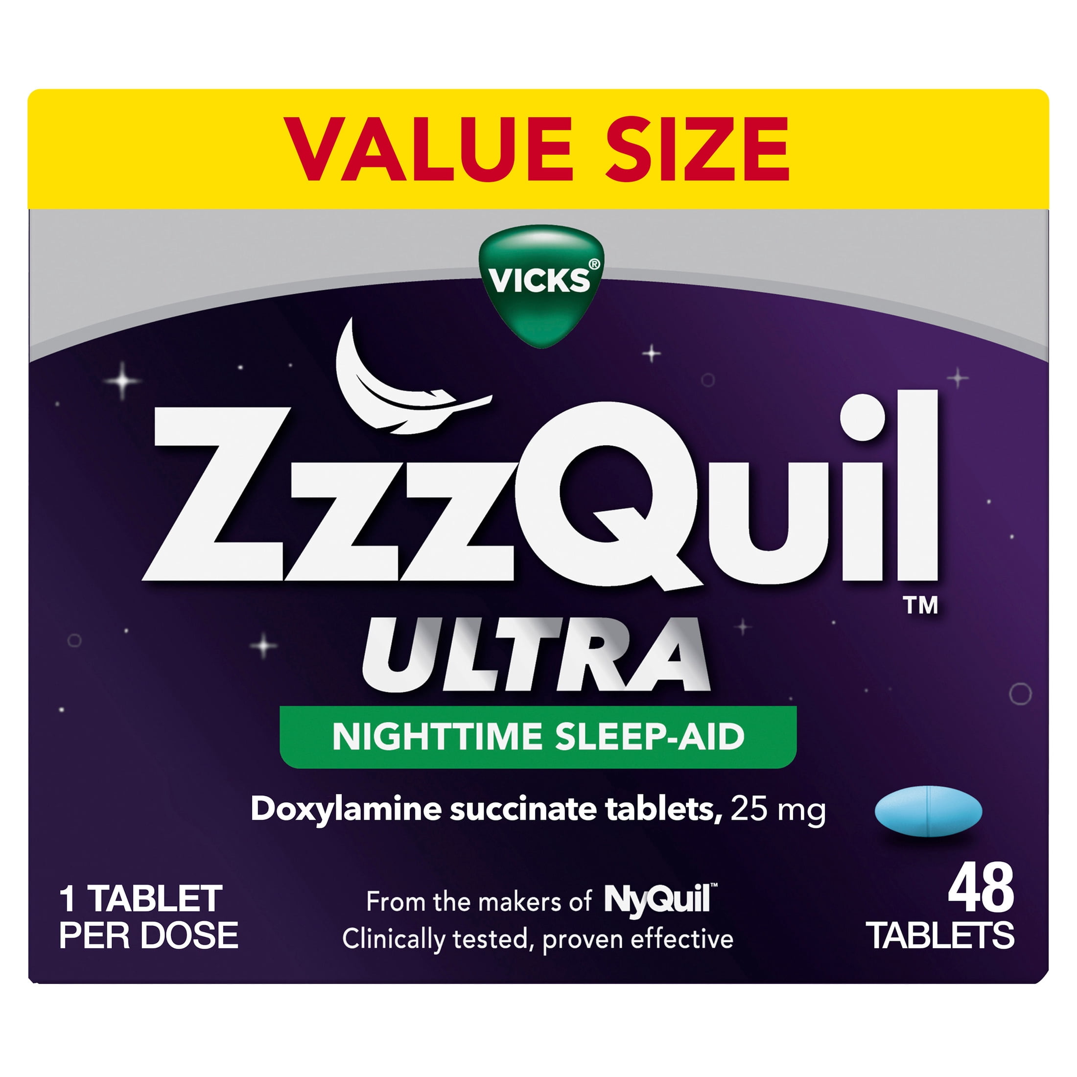 ZzzQuil Nighttime Sleep Aid Ultra Tablets, Doxylamine 25mg Sleeping Pills, 48 Count
