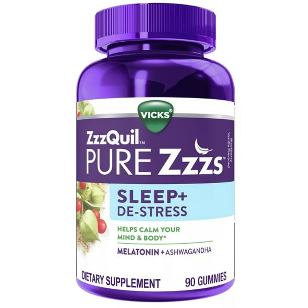 Vicks ZzzQuil PURE Zzzs Melatonin and Ashwagandha Dietary Supplement ...