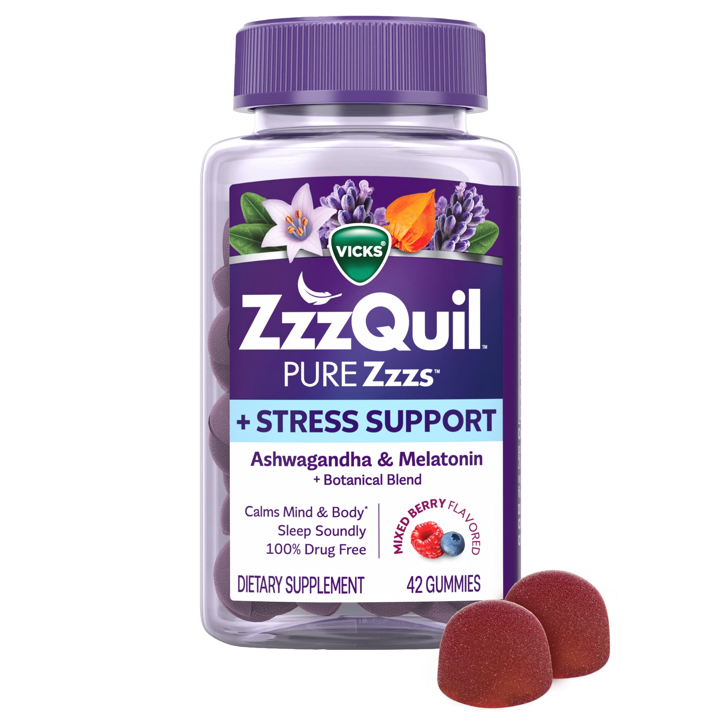 Vicks ZzzQuil Pure Zzzs, Relaxing Melatonin Sleep Aid Gummies, De