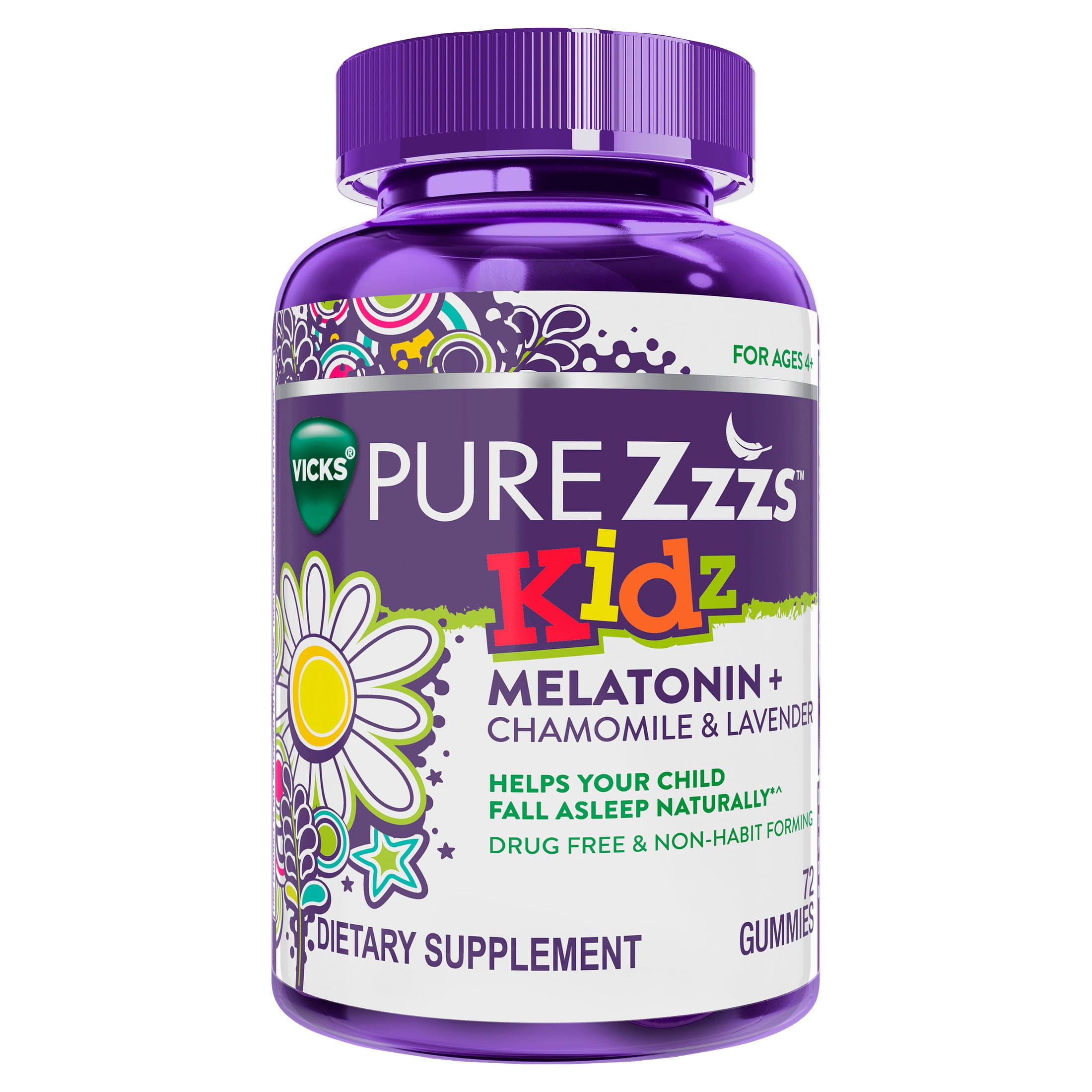 ZzzQuil PURE Zzzs Kidz Melatonin Sleep Aid Gummies, Dietary Supplement, Berry, 72 Count