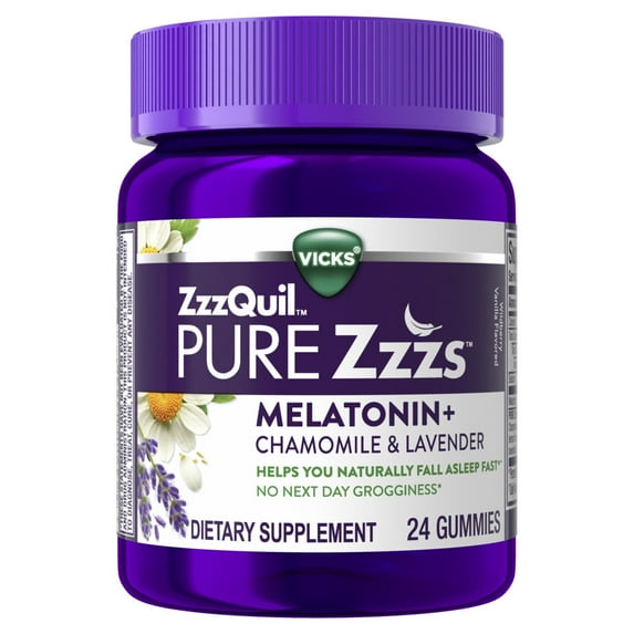 Vicks ZzzQuil Pure Zzzs Melatonin Sleep Aid Gummies, Dietary Supplement, 24 Ct