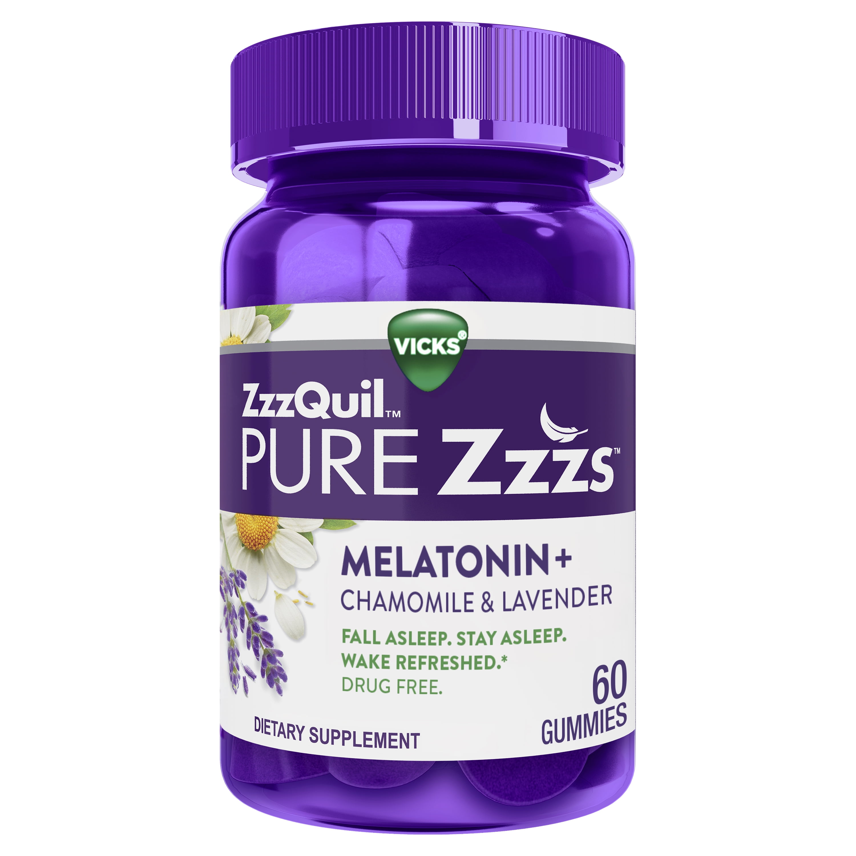 Vicks ZzzQuil Pure Zzzs Melatonin Sleep Aid Gummies, Wildberry Vanilla, Dietary Supplement, 60 Ct