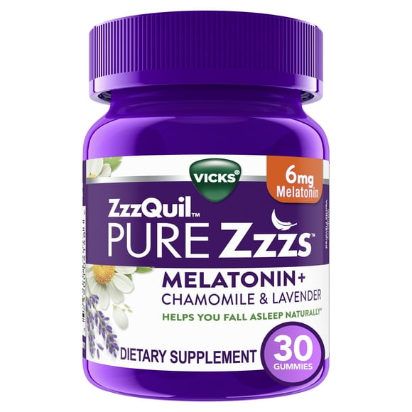 Vicks ZzzQuil Pure Zzzs Melatonin Sleep Aid Gummies, with Valerian Root, Dietary Supplement 30 Count
