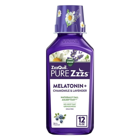 Vicks ZzzQuil Pure Zzzs Melatonin Sleep Aid Liquid, Dietary Supplement, Berry Chamomile and Lavender, 12 fl oz