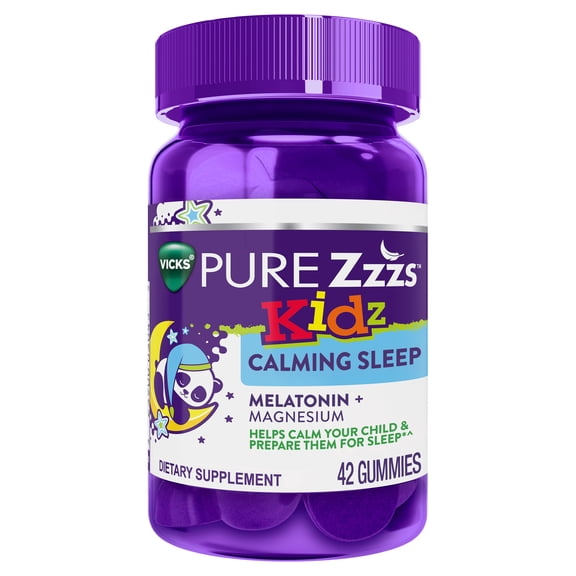 Vicks ZzzQuil Pure Zzzs Sleep Aid Kids Melatonin Gummies, Melatonin 0.5mg + Magnesium, 42 Count