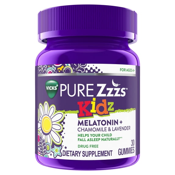 ZzzQuil PURE Zzzs Kidz, Kids Melatonin Gummy, Sleep Aid, Melatonin 1 mg, Berry Flavored, 30 Gummies