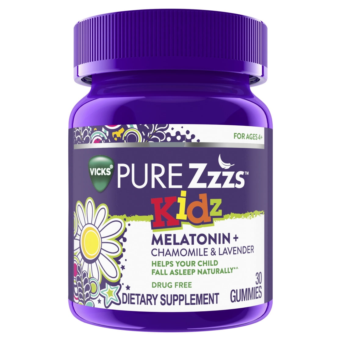 Vicks ZzzQuil Pure Zzzs Sleep Aid Kids Melatonin Gummies, Melatonin 1mg for Children, 30 Count