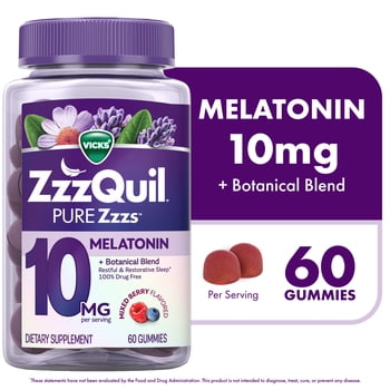 ZzzQuil PURE Zzzs Melatonin Advanced Sleep Aid Gummies, 10mg, Berry Flavored, 60 Count