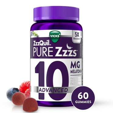 Vicks ZzzQuil Pure Zzzs Sleep Aid Melatonin Gummies, Melatonin 10mg for Sleep Support, 60 Count