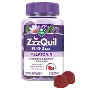 ZzzQuil PURE Zzzs Melatonin Gummies, Sleep Aid, Melatonin 2mg, Wildberry Vanilla Flavored 30 Sleep Gummies
