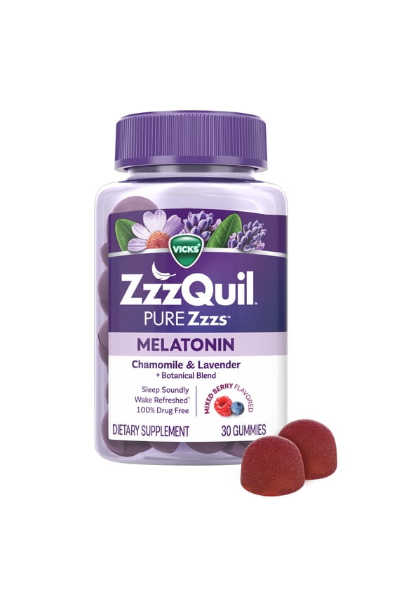 PURE Zzzs Melatonin Gummies, Sleep Aid, Melatonin 2mg, Wildberry Vanilla Flavored 30 Sleep Gummies
