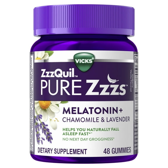 Vicks ZzzQuil Pure Zzzs Sleep Aid, Melatonin Gummies, Melatonin 1mg for Sleep Support, 48 Count