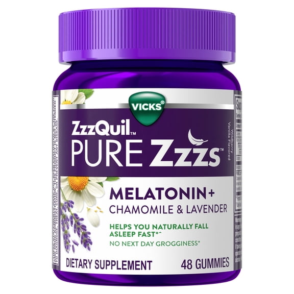 ZzzQuil PURE Zzzs Melatonin Gummies, Sleep Aid, Melatonin 2mg, Wildberry Vanilla Flavored 48 Sleep Gummies