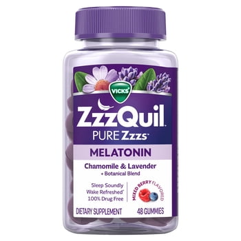 ZzzQuil PURE Zzzs Melatonin Gummies, Sleep Aid, Melatonin 2mg, Wildberry Vanilla Flavored 48 Sleep Gummies