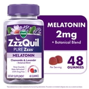 ZzzQuil PURE Zzzs Melatonin Sleep Aid Gummies, Melatonin 2mg, Wildberry Vanilla 48 Count
